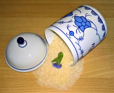 大米, 茉莉花饭, 大米粒, 框, 瓷器, 白色蓝色, 天然产物