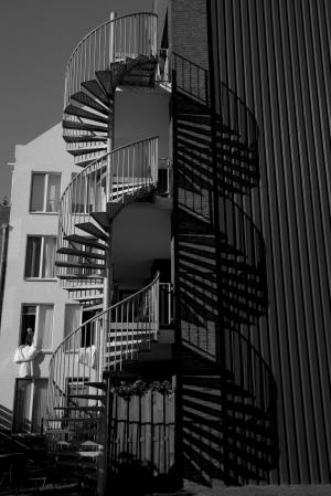 建筑, 陷阱, 缠绕楼梯, 建设, 风格, 阴影, 黑色白色
