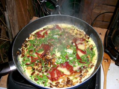 煎蛋卷, 蘑菇煎蛋卷, 蘑菇煎锅, 法院, 炒了, 七彩煎蛋卷, 美味