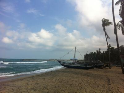 东海岸, 斯里兰卡, 下午浏览, 搁浅的小船, 小船, 海洋, 海