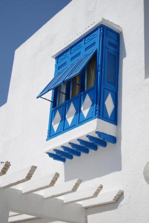 阳台, 突尼斯, 立面, 建设, 房子, 蓝色, 白色