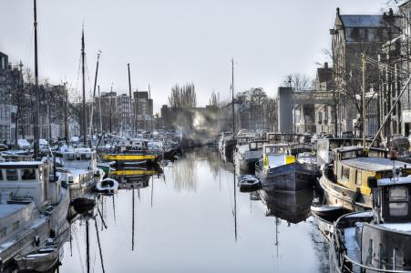 格罗宁根, 运河, 荷兰语, 旅游, 小船, hdr, 荷兰