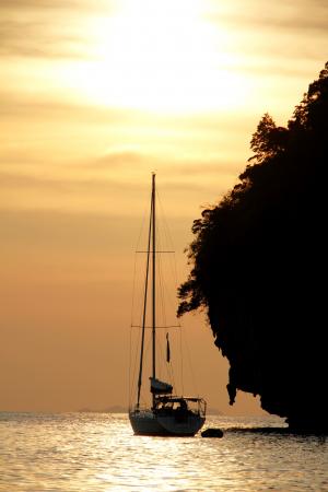 日落, 启动, 帆船, 海, 马略卡岛, 心情, 水