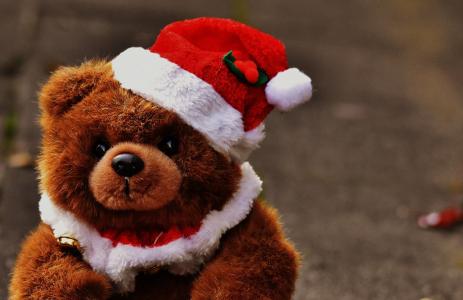 圣诞节, 贺卡, 泰迪, 圣诞老人的帽子, 毛绒, 可爱, 儿童玩具