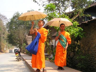 和尚, 佛教徒, 橙色, 阳伞, 太阳保护, 老挝, 东南