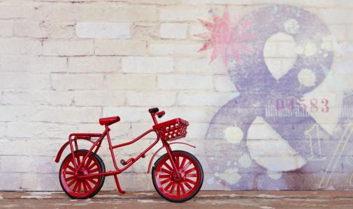 自行车, 红色, 周期, 墙上, 城市, 自行车, 年份