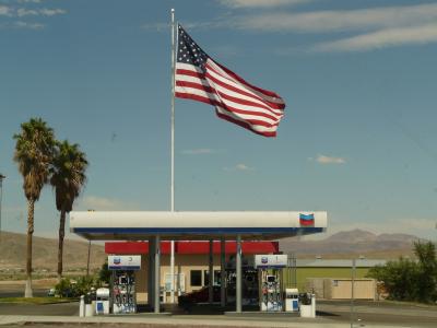 加油站, 加油, 汽油, 业务, 音乐, 国旗, 美国