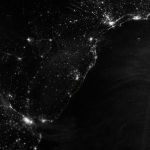 南北美洲, 大西洋海岸, 城市的灯光, 空间, 晚上, 卫星, 地图