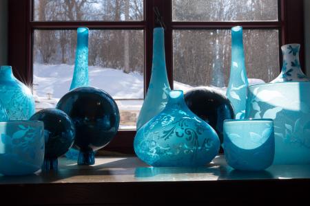 眼镜, 蓝色, 装饰, 反思, 窗口, 玻璃, 花瓶