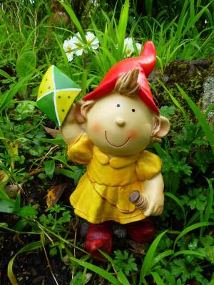 gnome, 放风筝, 女孩, 可爱, 黄色, 玩, 户外