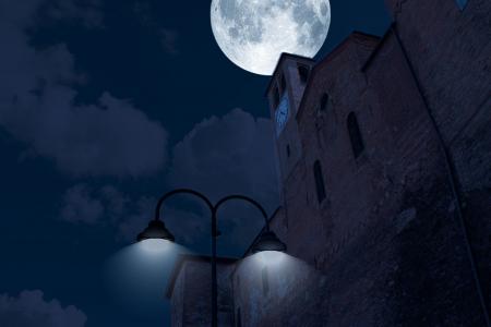 晚上, 卢娜, 天空, 满月, 云彩, 耀斑, 城堡