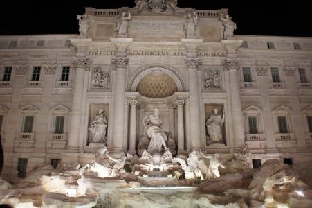 意大利, 来源, 晚上, 光, 水, 罗马, 特雷维喷泉