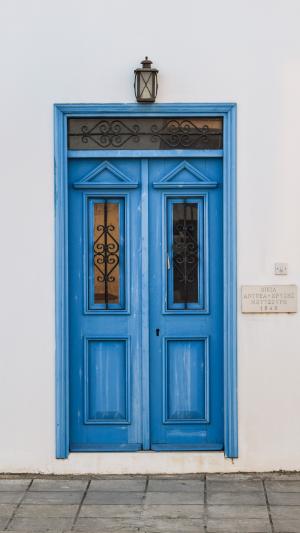 门, 木制, 蓝色, 入口, 白色, 墙上, 房子