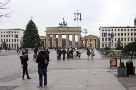 勃兰登堡门, 柏林, 历史大厦, 行人, 学生, 游客, 华丽的灯柱
