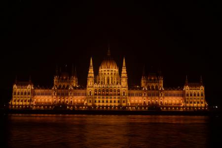议会, 布达佩斯, 匈牙利议会大厦, 资本, 在晚上, 建设, 多瑙河