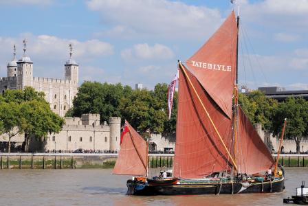 伦敦塔, 帆船, 驳船, 河, 泰晤士河, 伦敦, 具有里程碑意义
