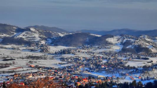 克罗地亚, samobor, 景观, 欧洲, 明信片, 雪, 冬天
