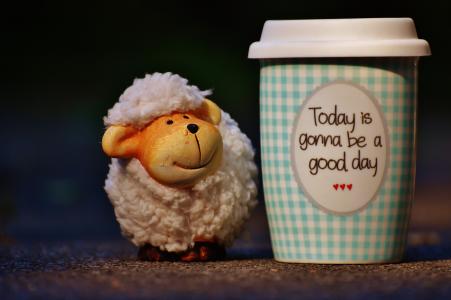 羊, 美好的一天, 去, 快乐, 咖啡, 杯, 快乐