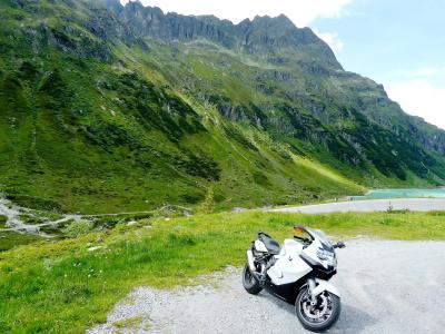 摩托车, 蓝色, 白色, 绿色, 夏季, 阳光明媚, 山