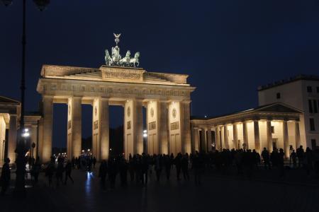柏林, 勃兰登堡门, 晚上, 纪念碑, 浪漫, 建筑, 建设