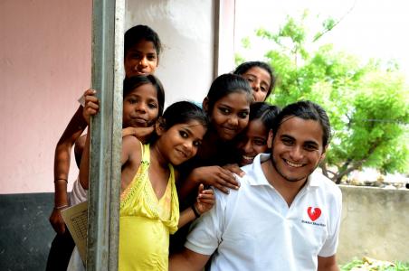 孩子们, 印度, 志愿者, 人, 微笑, 妇女, 幸福