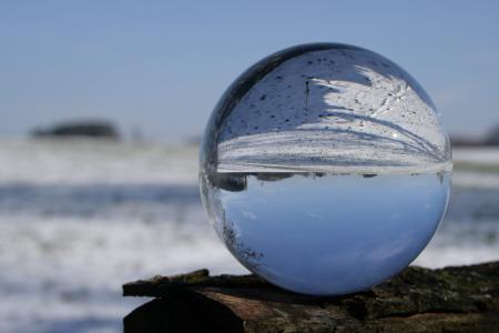 玻璃球, 照片, 颠倒了, 冬天, 寒冷, 镜像, 雪