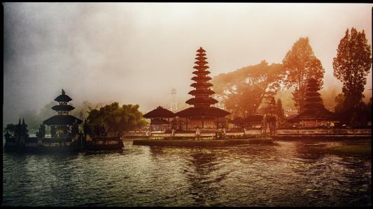 寺, 巴厘岛, 湖, 雾, 旅行, 印度尼西亚