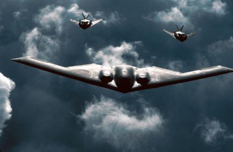 军事, 飞机, 飞机, b2, f-117, 形成, 云彩