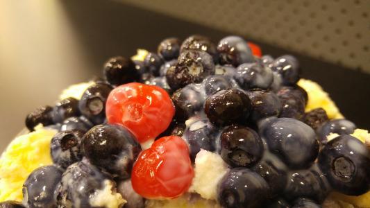 蓝莓, 樱桃, 冰, 刨冰, 水果, 冰激淋, 糖浆