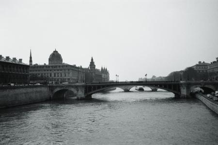 其, 巴黎, 河, 桥梁, 黑色和白色, 城市, 水