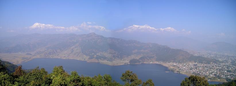 博克拉, 尼泊尔, 费瓦看到, 喜马拉雅山, 山脉, 全景