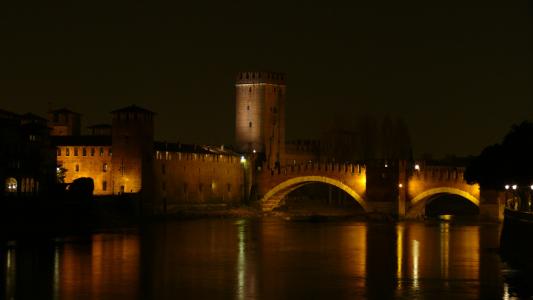 维罗纳, 意大利, 城堡, 桥梁, 历史, 晚上, 河