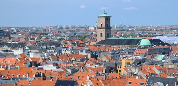 哥本哈根, 丹麦, 视图, 屋顶上, 城市, 白天, 蓝蓝的天空