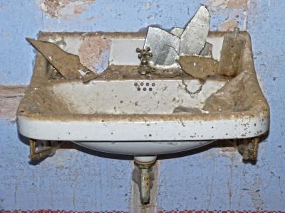 水龙头, 接收器, 老, 被遗弃, 瓷器, 浴室