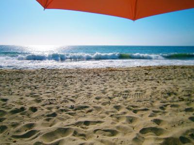 海滩, 阳伞, 沙子, 海, 洛杉矶, 自然, 拉