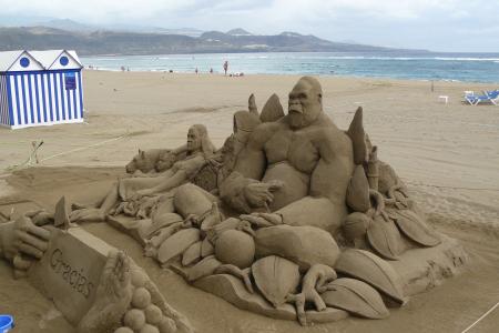 砂图, 沙雕, 沙子艺术, 雕塑, 猿, 砂模, 海滩