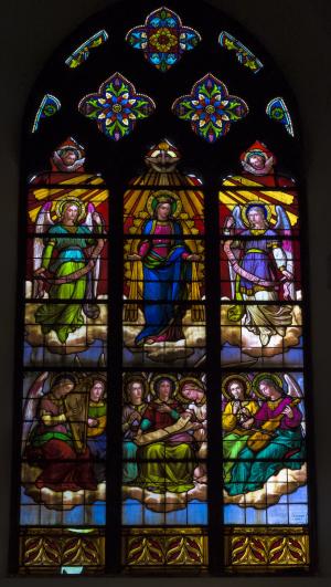 蒙斯, 教会, 彩绘玻璃窗, 彩色玻璃, 颜色, 天主教, 宗教