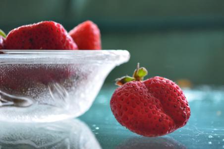 草莓, 碗里, 水果, 食品, 健康, 新鲜, 甜点
