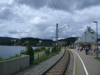 schluchsee, 平台, 火车站, 似乎, 铁路轨道, 云彩