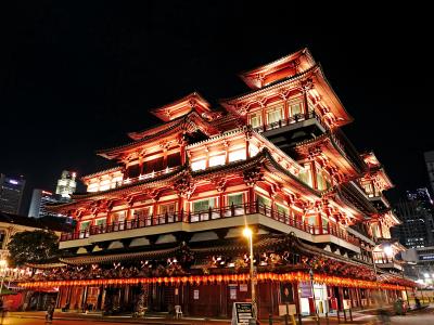 佛牙寺, 新加坡, 唐人街, 佛教, 晚上, 照明, 旅游景点
