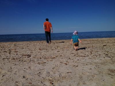 海滩, 父亲, 儿子, 家庭, 在一起, 童年, 海