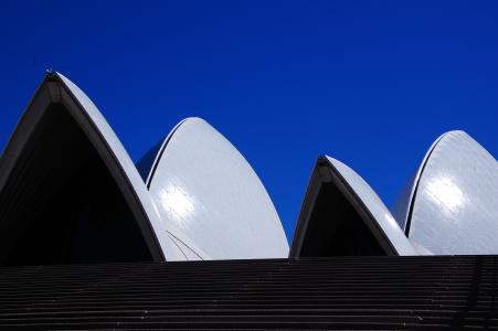 澳大利亚, 悉尼, 歌剧, 屋顶, 天空蓝, 白色, 蓝色