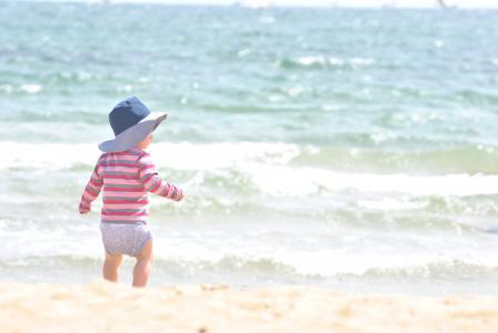 儿童, 海滩, 宝贝, 孩子, 海, 景观, 蓝色