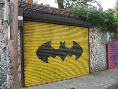车库, 蝙蝠侠, 门, 独特, 城市, 设计, 涂鸦