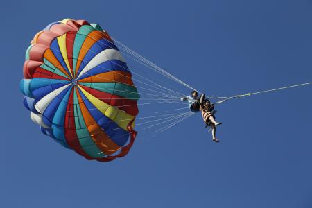 降落伞, 太阳, 勇敢, 到不同的颜色, 体育, 蓝蓝的天空和洁白的云朵, 分享