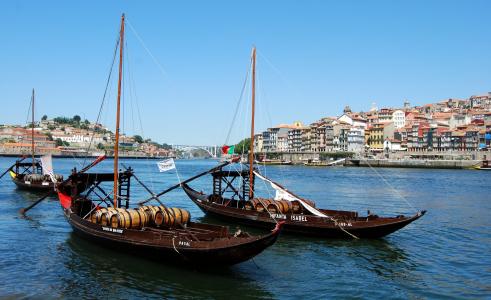 小船, 古代, 每桶, 波尔图, 葡萄牙, 河, 葡萄酒