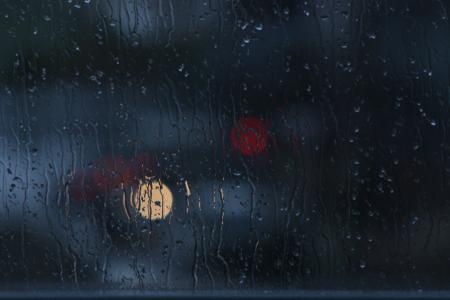 雨, 窗口, 散景, 玻璃, 黑暗, 雨滴, 天气