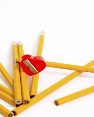 学校, 铅笔, 心, 教育, 黄色, 红色, 设计