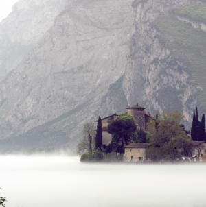 toblino 城堡, 特伦蒂诺, 意大利, 雾, 湖, 惊奇, 魔术