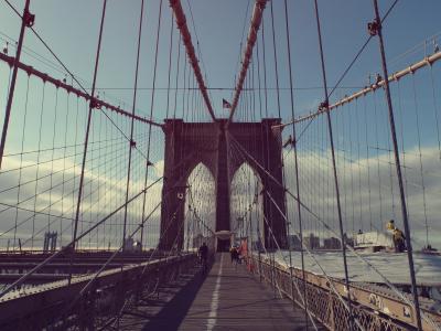 布鲁克林大桥, 悬索桥, 纽约, 曼哈顿, 桥梁, 城市, 建筑